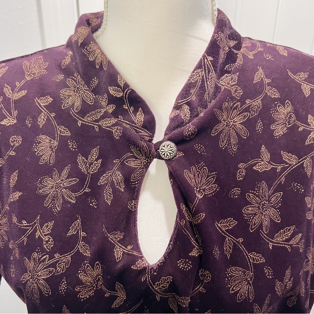 Caroline Wells Women's 16 Maxi Velour Dress Purple Gold Floral Holiday Party - Picture 4 of 11